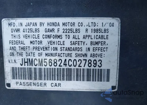 2004 Honda Accord 2.4 Ex из США, поврежденный, VIN JHMCM56824C027893